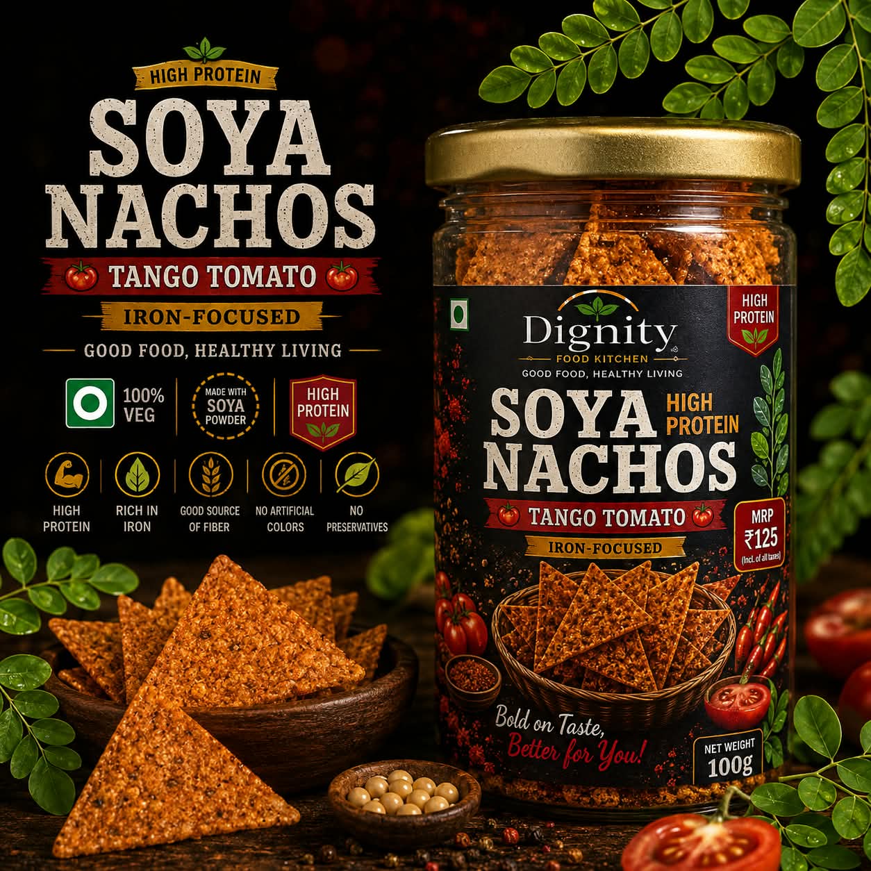 Soya Nachos High Protein – Tango Tomato — Dignity Food Kitchen Tango Tomato snack jar